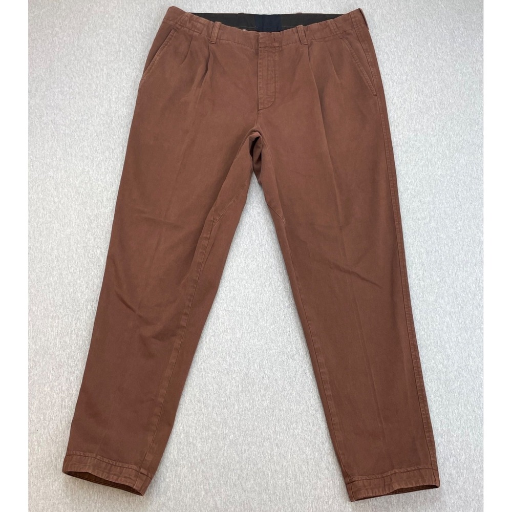 Zegna Pants Mens 34 x 30 Brown 100% Cotton Pleated Tapered